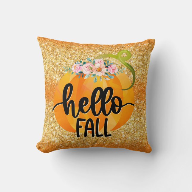 Hello Fall Autumn Customize Colour Throw Pillow (Front)