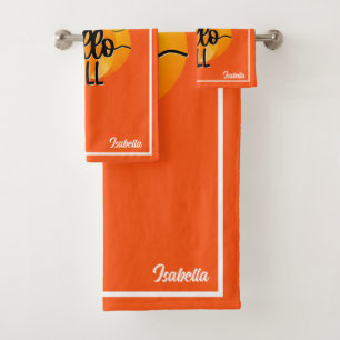 Hello Fall Autumn Customize Text and Colour Bath Towel Set