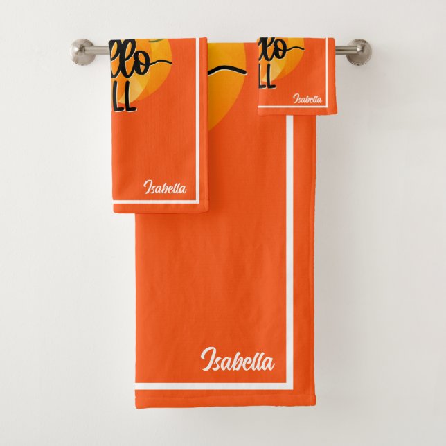 Hello Fall Autumn Customize Text and Colour Bath Towel Set (Insitu)