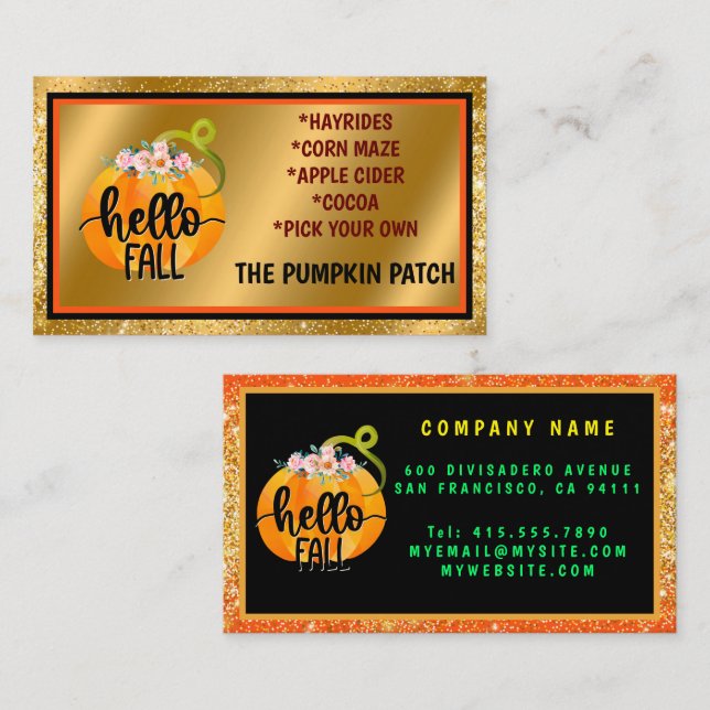 Hello Fall Autumn Customize Text and Colour Business Card (Front/Back)