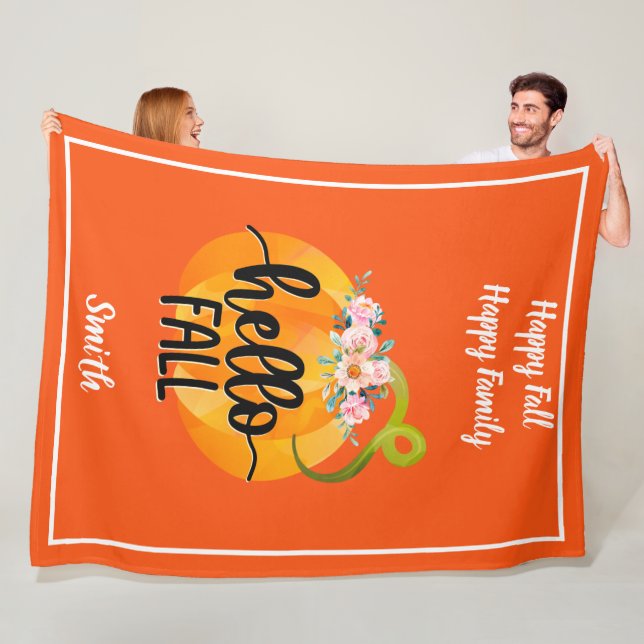 Hello Fall Autumn Customize Text and Colour Fleece Blanket (In Situ)