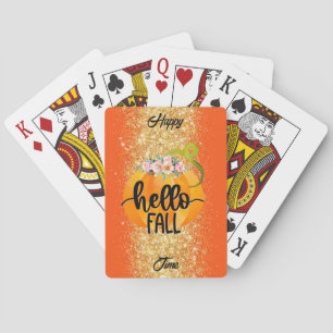 Hello Fall Autumn Customize Text and Colour Playing Cards