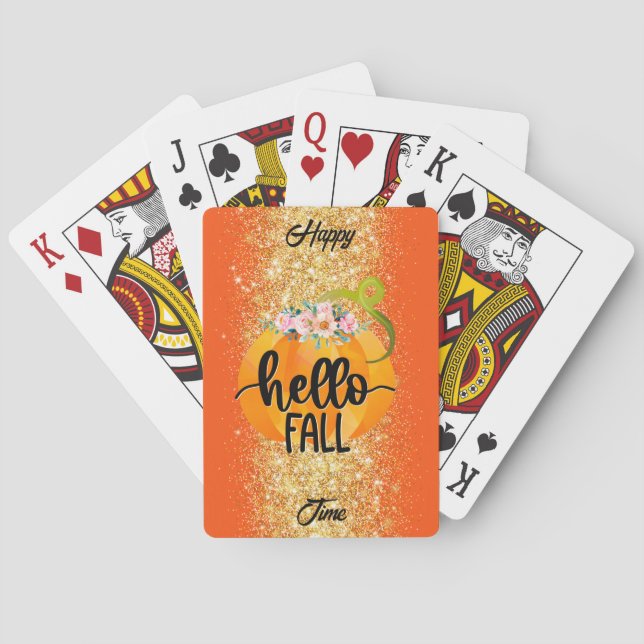 Hello Fall Autumn Customize Text and Colour Playing Cards (Back)