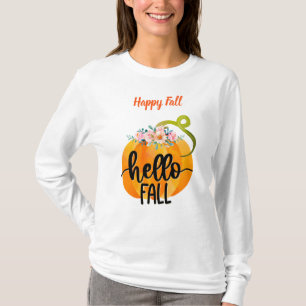 Hello Fall Autumn Customize Text T-Shirt