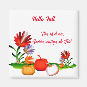 Hello Fall Autumn Green Foliage Pumpkin Floral Magnet