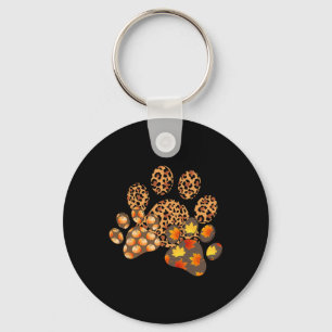 Hello Fall Autumn Leaf Pumpkin Dog Paw Print Puppy Keychain