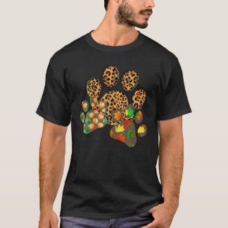 Hello Fall Autumn Leaf Pumpkin Dog Paw Print Puppy T-Shirt