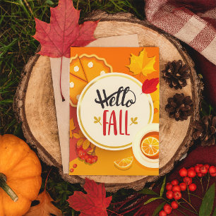 Hello Fall Autumn Leaves And Drink Invitation