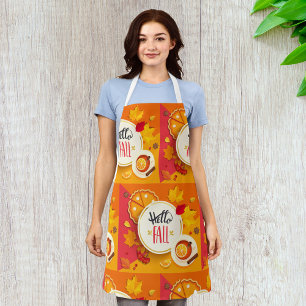 Hello Fall Autumn Leaves and Pumpkin Pie  Apron