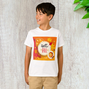 Hello Fall Autumn Leaves and Pumpkin Pie  T-Shirt