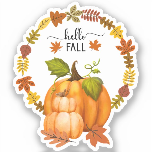 Hello Fall Autumn Leaves and Pumpkins Vinyl (Front)