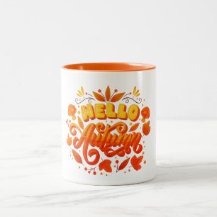 Hello Fall Autumn Leaves Coffee Mug   Cozy Two-Ton