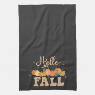 Hello Fall Autumn Leaves Cozy Seasonal Fall Kitchen Towel