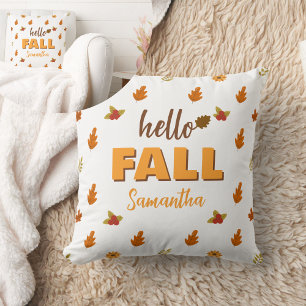 Hello Fall Autumn Leaves Flowers Pattern Custom  Throw Pillow