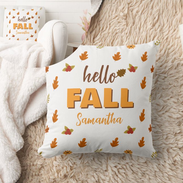 Hello Fall Autumn Leaves Flowers Pattern Custom  Throw Pillow (Creator Uploaded)