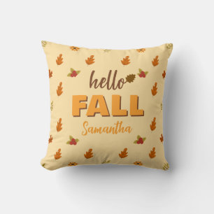 Hello Fall Autumn Leaves Flowers Pattern Custom  Throw Pillow