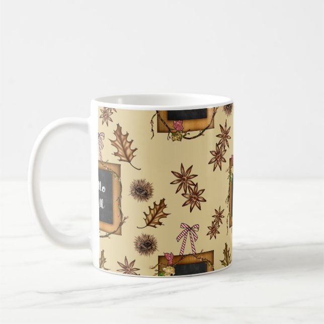 Hello Fall – Autumn Leaves Pattern for Cozy Season Coffee Mug (Left)