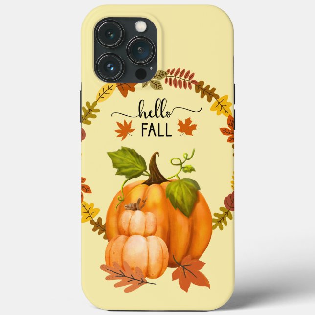 Hello Fall Autumn Leaves Pumpkins Phone iPad Cases (Back)
