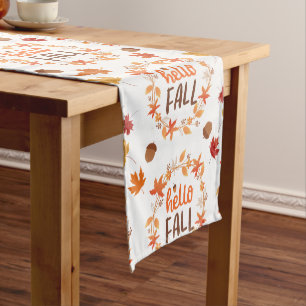 Hello Fall Autumn Leaves Seamless Pattern Medium Table Runner