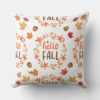 Hello Fall Autumn Leaves Seamless Pattern Outdoor Pillow