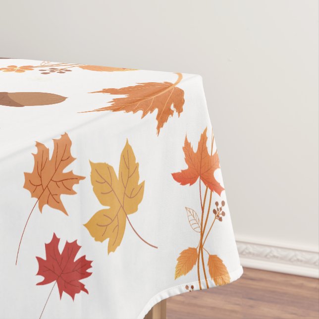 Hello Fall Autumn Leaves Seamless Pattern Tablecloth (In Situ)
