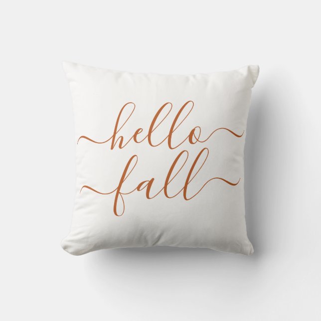 Hello Fall Autumn Orange Script Organic Throw Pillow (Front)