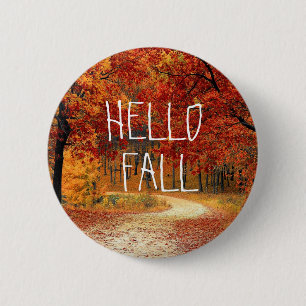 Hello Fall Autumn Pretty Leaves Button