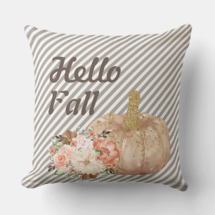 Hello Fall Autumn Stripe Pillow