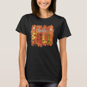 Hello Fall Autumn Vibes Cute Fall Plaid Leaves Pat T-Shirt