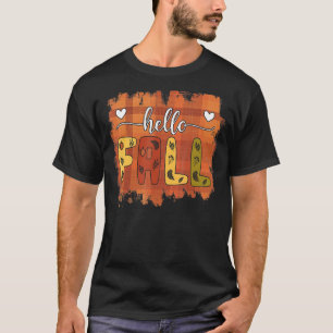 Hello Fall Autumn Vibes Cute Fall Plaid Leaves Pat T-Shirt