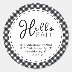 Hello Fall Black & White Buffalo Thanksgiving Classic Round Sticker