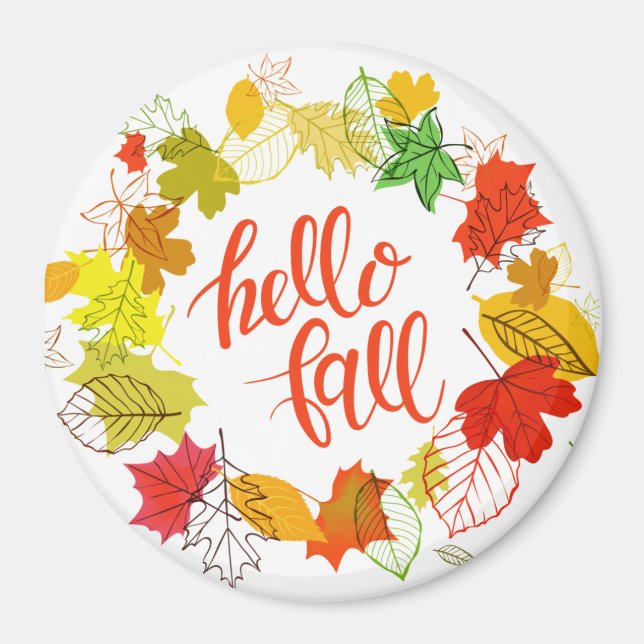"hello fall" Circle Magnet (Front)