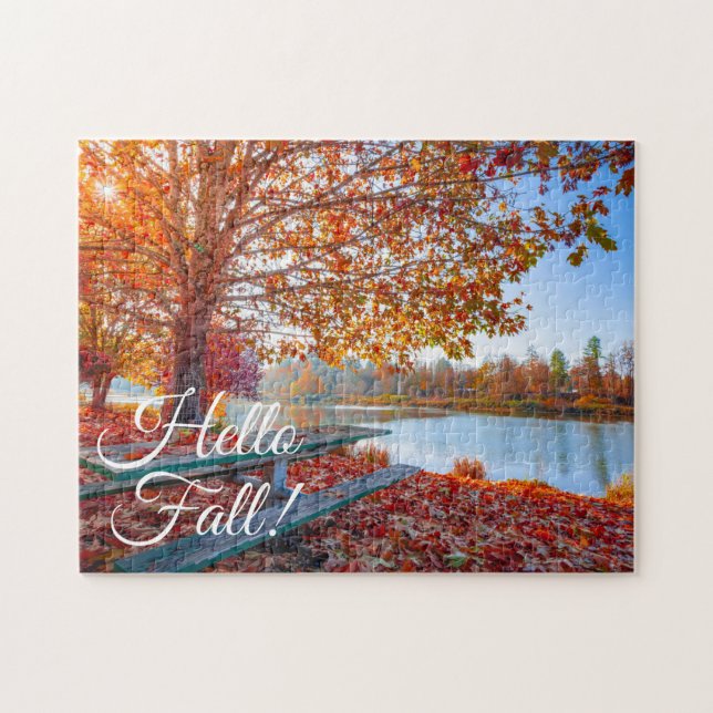 Hello Fall Colours on Lake Landscape Jigsaw Puzzle (Horizontal)
