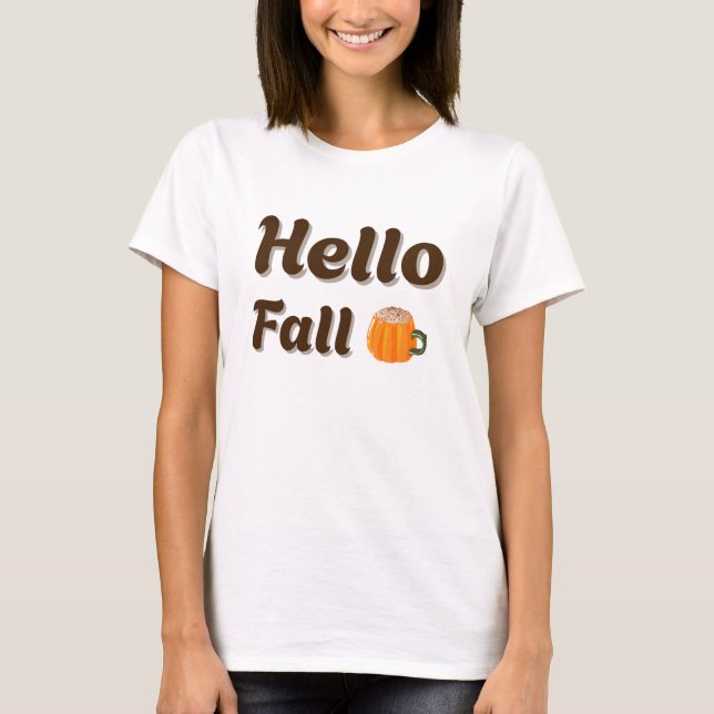 Hello Fall - Cozy Coffee Autumn Design T-Shirt (Front)