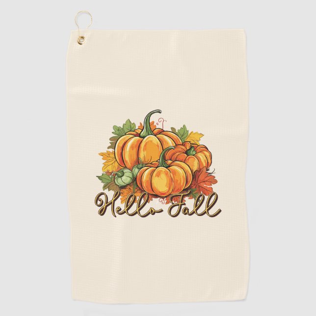 Hello Fall – Cozy Pumpkin Patch Golf Towel (Front)