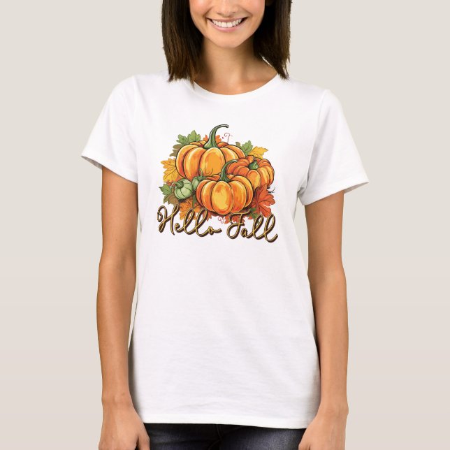 Hello Fall – Cozy Pumpkin Patch T-Shirt (Front)