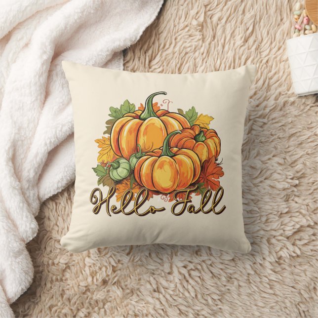 Hello Fall – Cozy Pumpkin Patch Throw Pillow (Blanket)