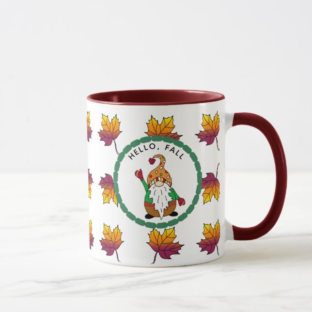 Hello Fall, Cute Cartoon Autumn Gnome Mug (Right)