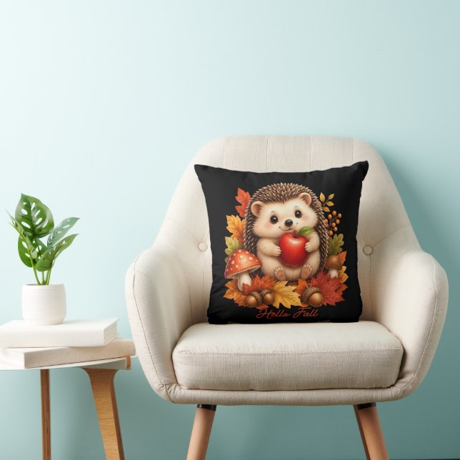 Hello Fall Cute Hedgehog  Throw Pillow (Chair)