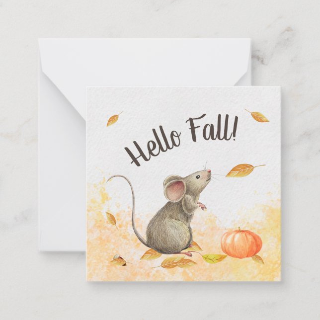 Hello Fall Cute Mouse Pop By Card (Front)