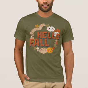 Hello Fall Cute Nature Autumn leaves Pumpkins T-Shirt