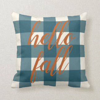 Hello Fall Elegant Autumn Orange Navy Blue Organic Throw Pillow