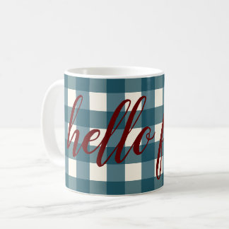 Hello Fall Elegant Autumn Red Navy Blue Organic  Coffee Mug