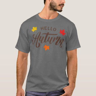 Hello Fall Falling Autumn Pumpkin Fall For Women T-Shirt