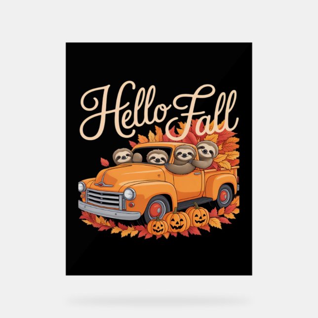 Hello Fall Funny Sloth Halloween pumkin Classic T- (Recto)
