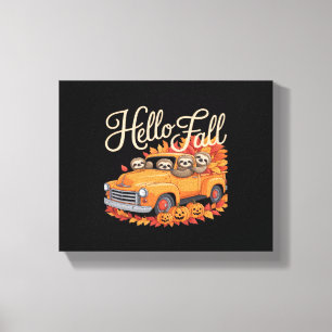 Hello Fall Funny Sloth Halloween pumkin Classic T- Canvas Print