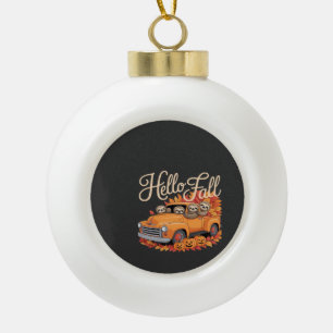 Hello Fall Funny Sloth Halloween pumkin Classic T- Ceramic Ball Christmas Ornament