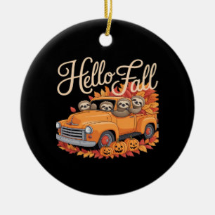 Hello Fall Funny Sloth Halloween pumkin Classic T- Ceramic Ornament
