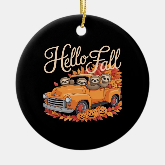 Hello Fall Funny Sloth Halloween pumkin Classic T- Ceramic Ornament (Front)