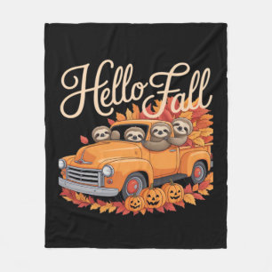 Hello Fall Funny Sloth Halloween pumkin Classic T- Fleece Blanket